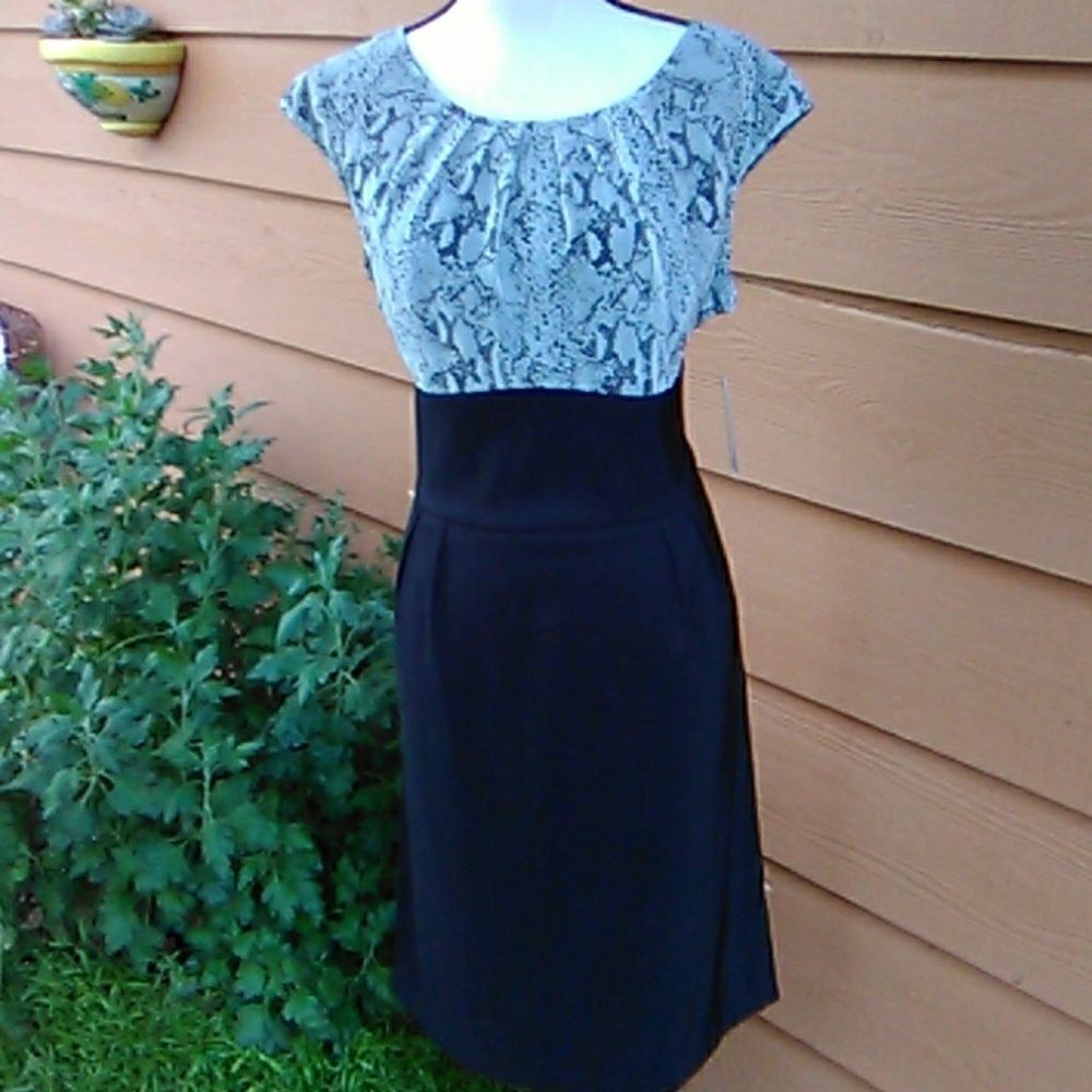 AB Studio Black Dress with Gray Animal Top